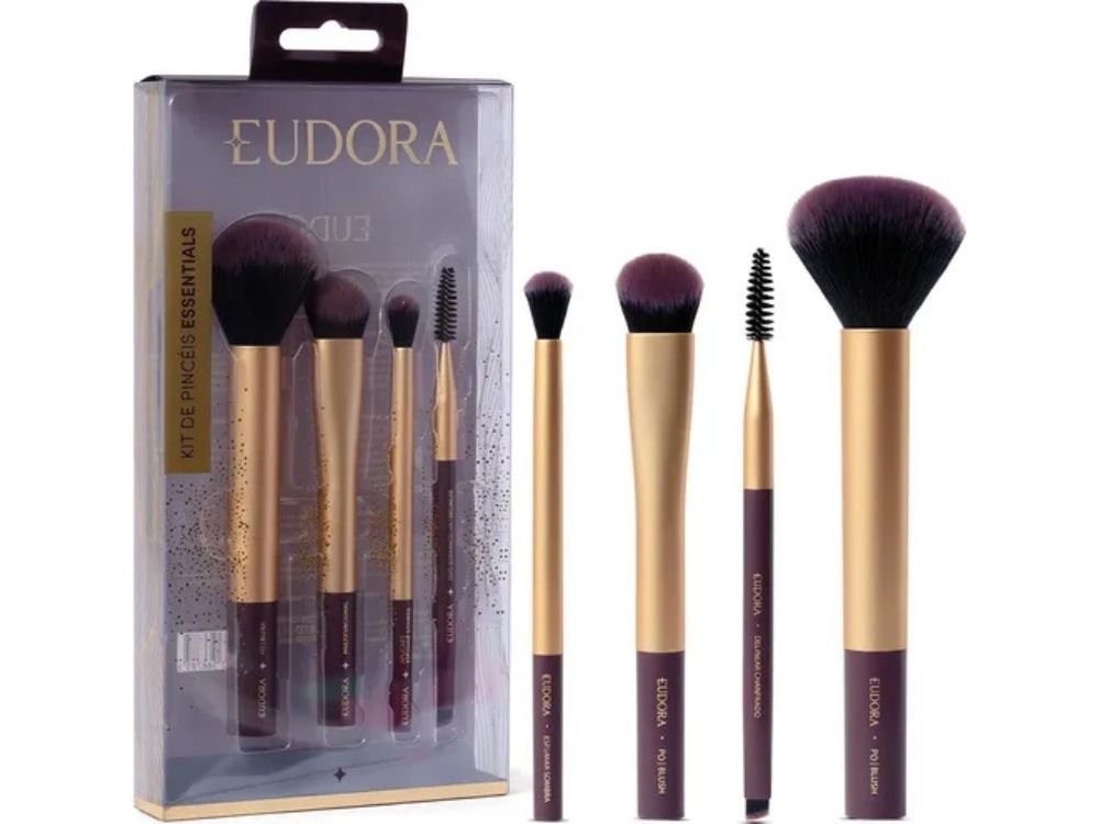 Melhores-kits-de-Pinceis-de-Maquiagem foto- Kit De Pincéis Essentials Eudora 4 Itens